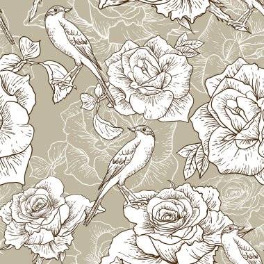 beautifulseamless kuşları ile arka plan gül