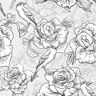 beautifulseamless kuşları ile arka plan gül