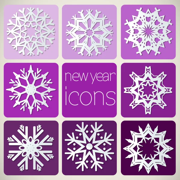 New Year Icons Set with Snowflakes. — Stock Vector