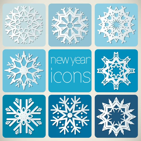 New Year Icons Set with Snowflakes. — Stock Vector