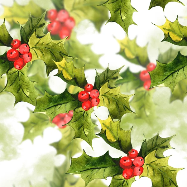 Natale Holly Acquerello sfondo — Foto Stock