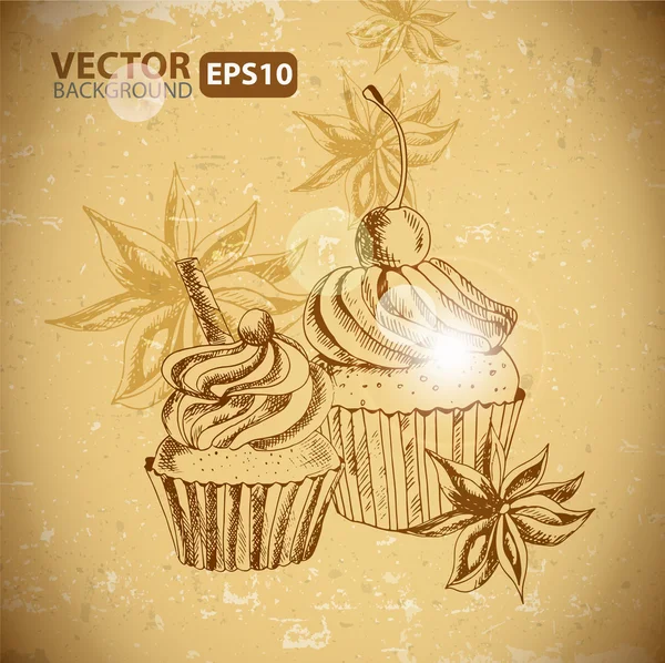 Cupcake sobre fondo vintage — Vector de stock