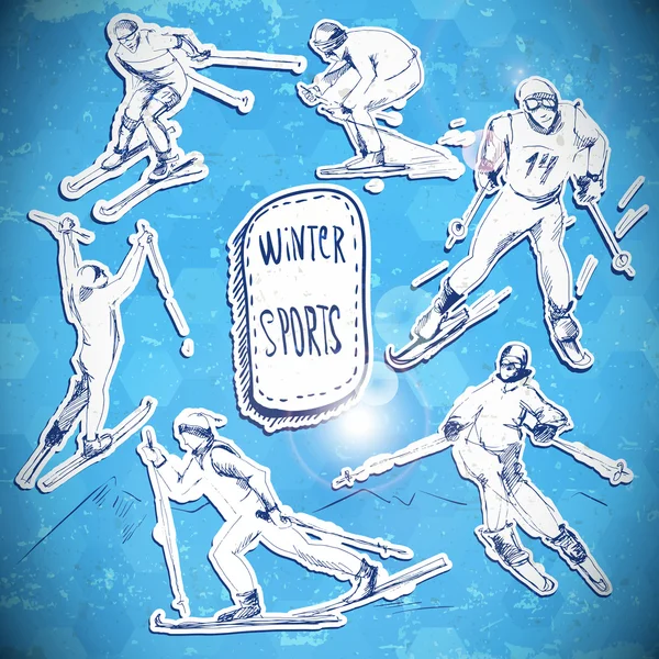 Winter sport, skiër scetch — Stockvector