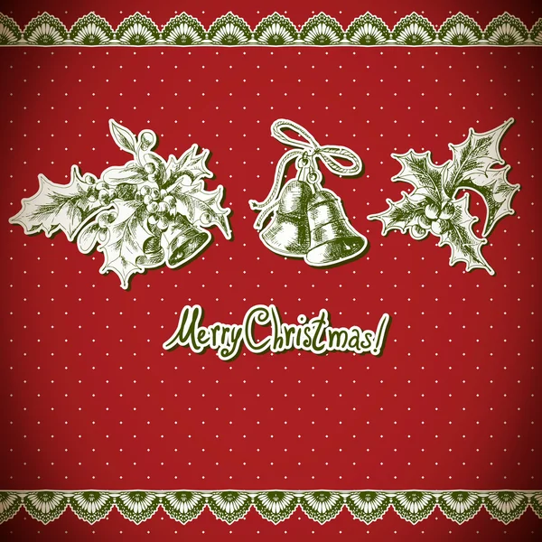 Christmas Holly y Bell. Fondo vintage — Vector de stock