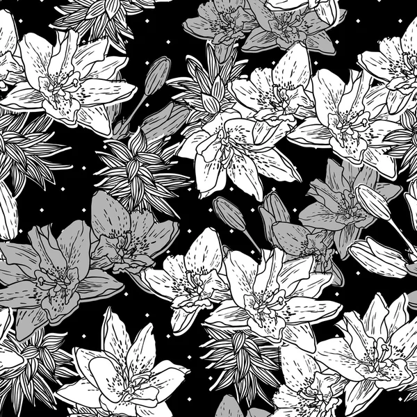 Fondo floral sin costuras con pájaro — Vector de stock