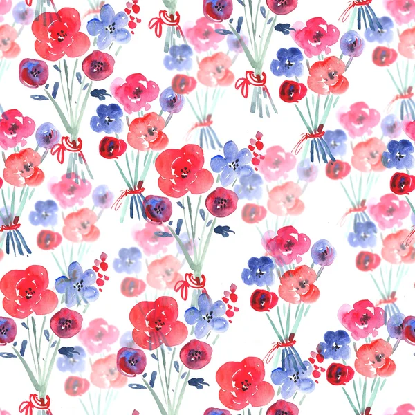 Akvarel květinové bezešvé pozadí — Stock fotografie