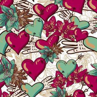 Kalpler ve çiçekler sorunsuz bir arka plan