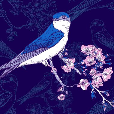 kuşlar ile arka bahar kiraz