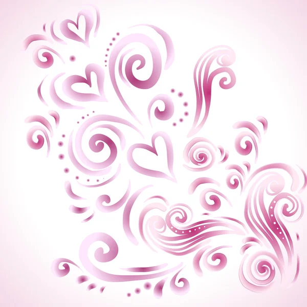 Fondo floral abstracto con corazones en rosa — Vector de stock