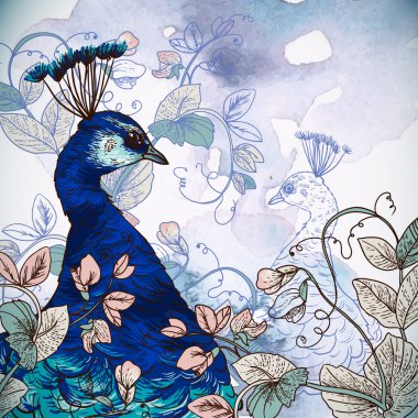 Floral Background with Peacock clipart