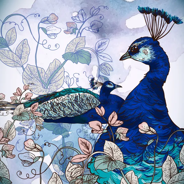 Tavus kuşu ile çiçek arka plan — Stok Vektör