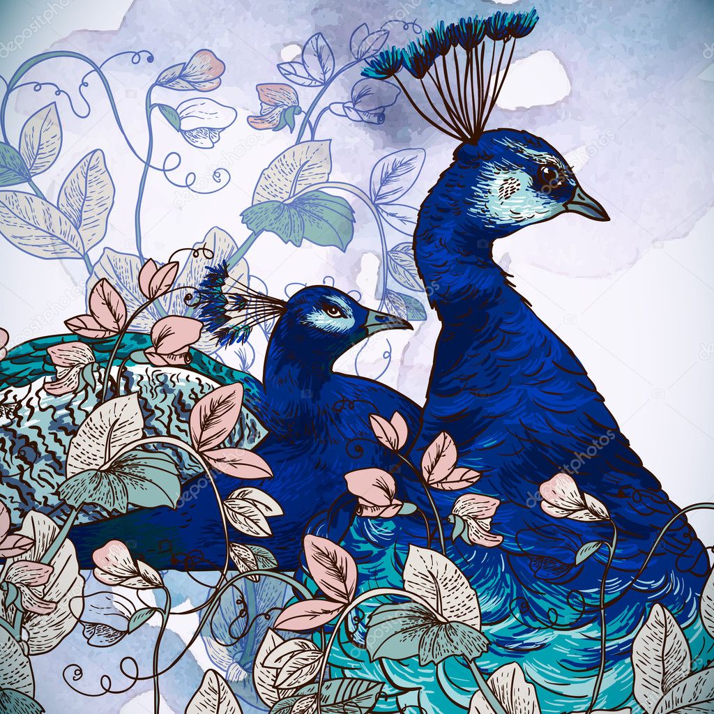 Floral Background with Peacock