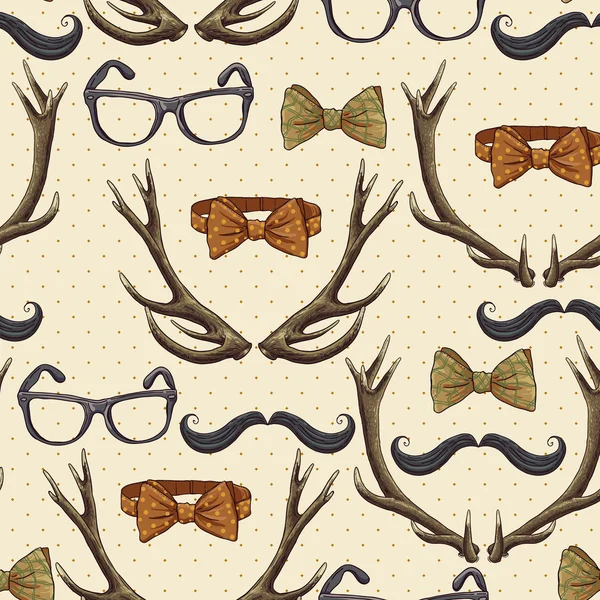 Sem emenda hipster vintage fundo com chifres — Vetor de Stock