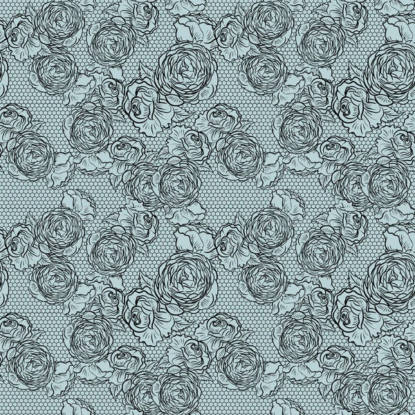 Vintage monochrome roses pattern with lace — Stock Vector