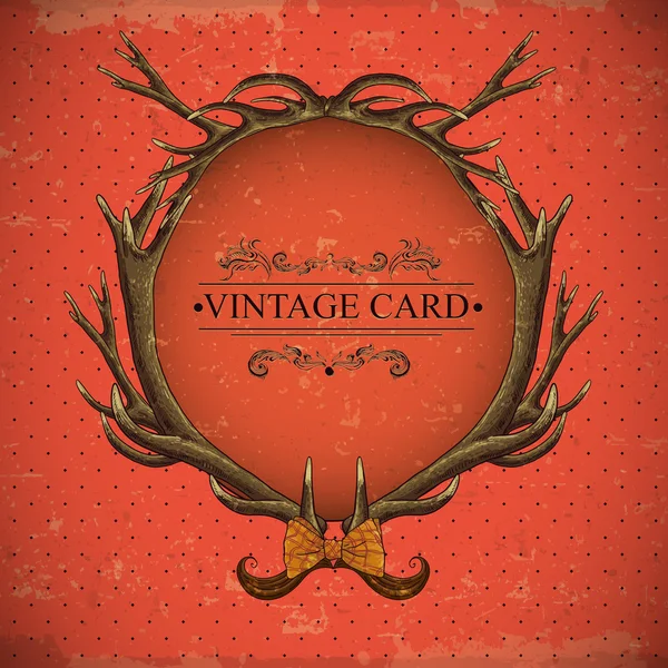 Vintage roses vector card with deer antlers — Stock Vector