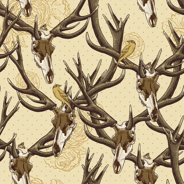 Vintage seamless background with a deer skull — Stock Vector