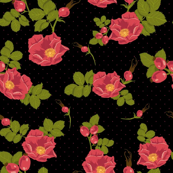 Ornamento floreale senza cuciture con rosa selvatica — Vettoriale Stock