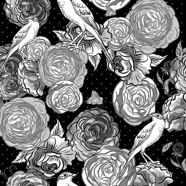 美しいシームレスなモノクロ バラの背景 — ストックベクタ