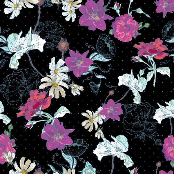 Beau fond floral vintage sans couture — Image vectorielle