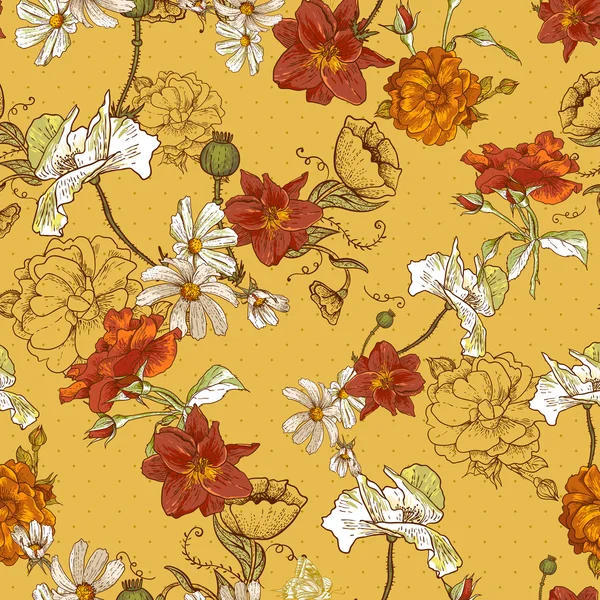 Hermoso fondo floral Vintage sin costuras — Vector de stock