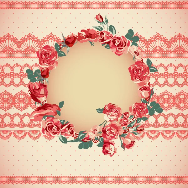 Fondo de encaje floral vintage con rosas — Vector de stock