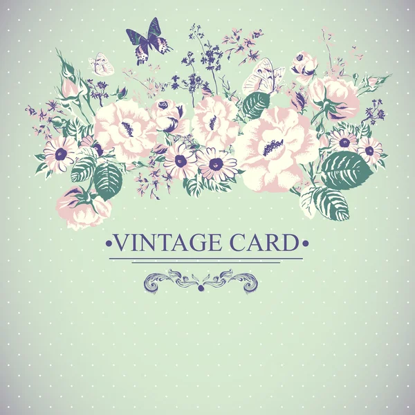Cartão floral vintage com borboletas . — Vetor de Stock