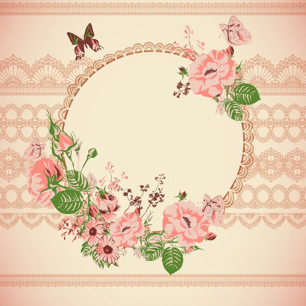 Fondo de encaje floral vintage con rosas — Vector de stock