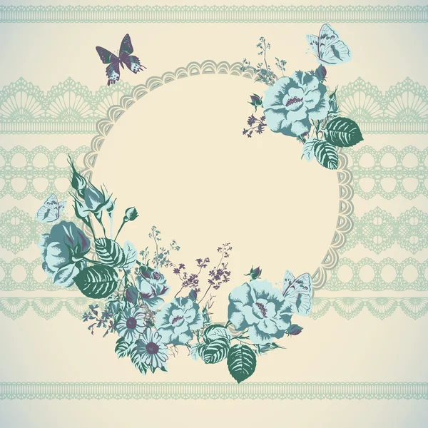 Fondo de encaje floral vintage con rosas — Vector de stock