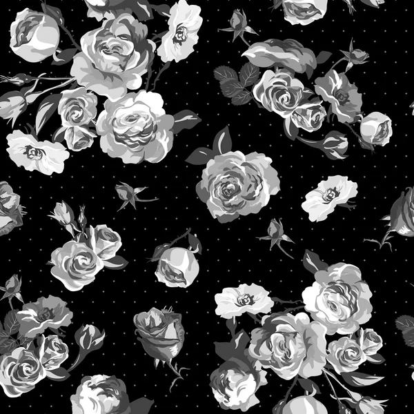 Vintage motif de roses monochromes — Image vectorielle