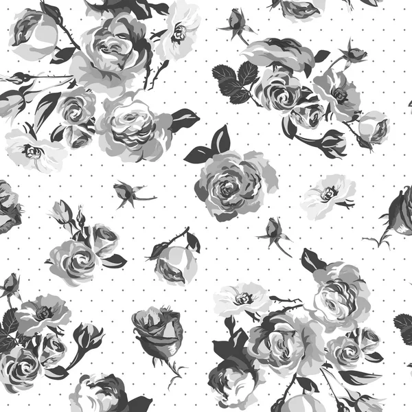 Vintage monochrome roses pattern — Stock Vector