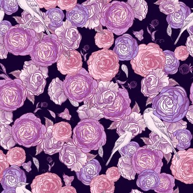 kuşlar ile sorunsuz gül arka plan