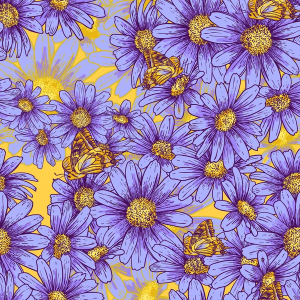 Motif floral sans couture avec marguerites — Image vectorielle
