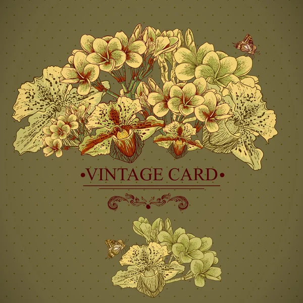 Vintage blommig kort med exotiska blommor. — Stock vektor