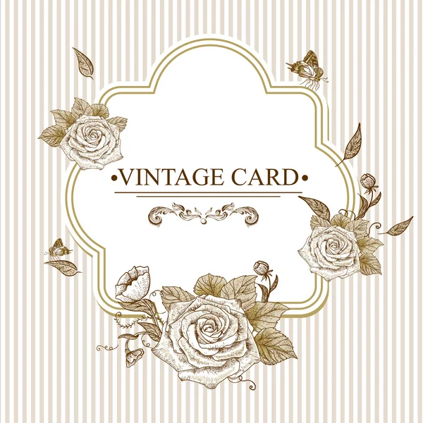 Vintage Floral Card with Roses and Butterflies. — Stock Vector