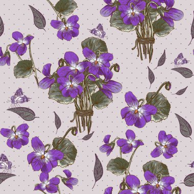 Vintage Seamless Floral Background with Violets clipart