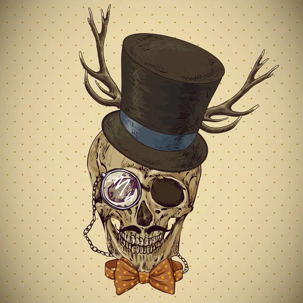 Hipster skull vintage background — Stock Vector