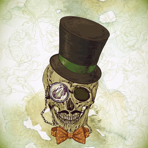 Hipster skull vintage background — Stock Vector