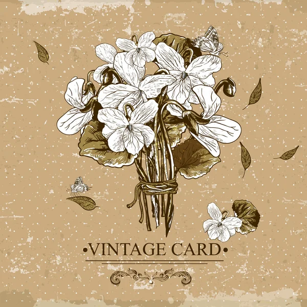 Tarjeta Floral Monocromática Vintage con Violetas — Vector de stock