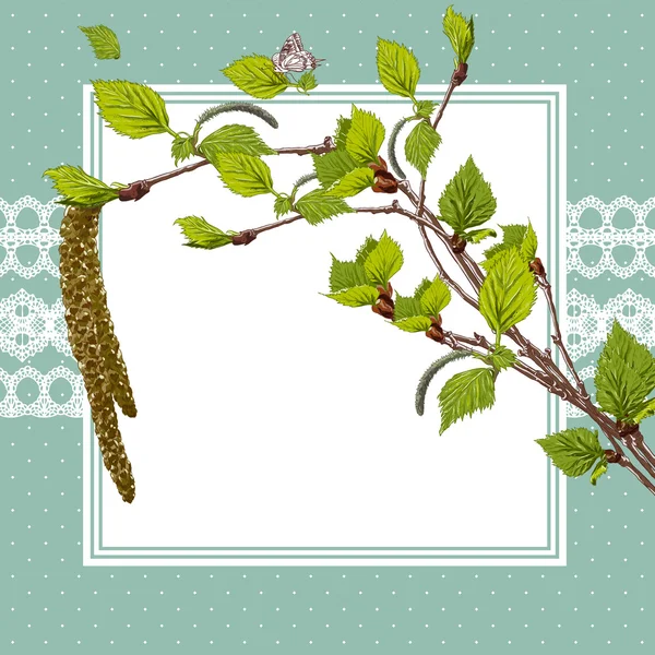 用白桦树枝的老式卡 — 图库矢量图片