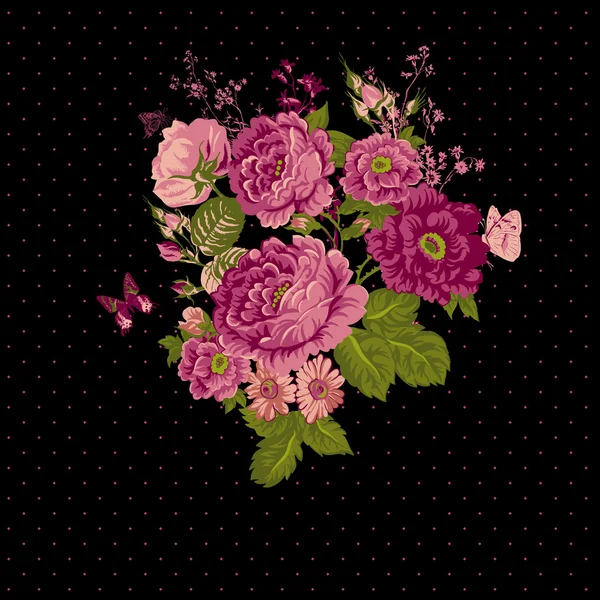 Fundo de rosas vintage com borboletas — Vetor de Stock