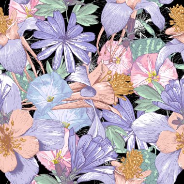 Summer seamless pattern with wildflowers. clipart