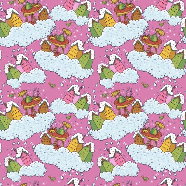 Dikişsiz arka plan evleri ve çay partisi