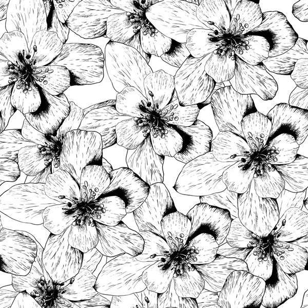 美しいシームレスなモノクロ花の背景 — ストックベクタ