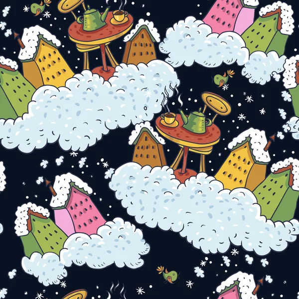 Maisons de fond de Noël sans couture et Tea Party — Image vectorielle