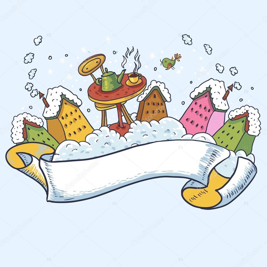 Christmas Background Withhouses And Tea Party Stock Vector Image By C Depiano 47279569