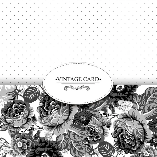 Monochrome Vintage Floral Card with Roses — Stock Vector