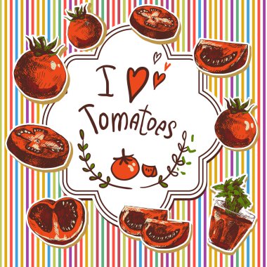 elle çizilmiş kroki sebze, domates.