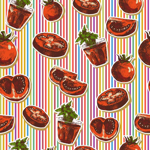 Modello senza cuciture disegnato a mano con pomodori — Vettoriale Stock