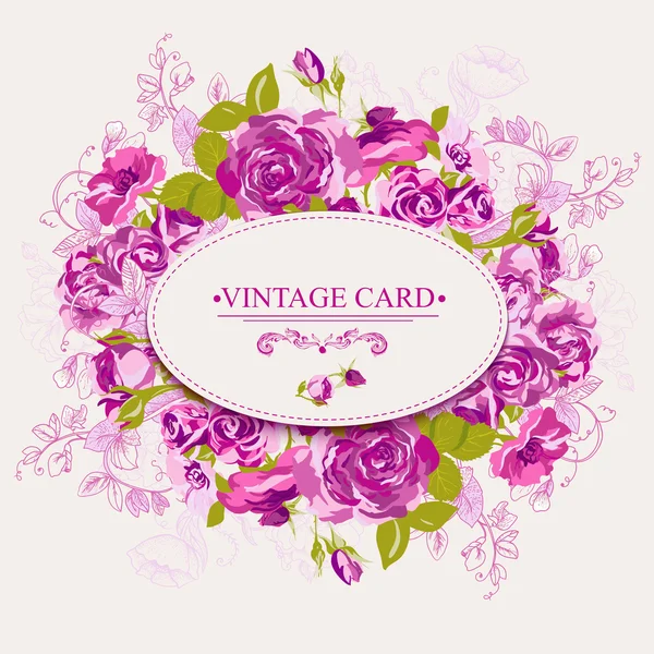 Cartão floral vintage com rosas — Vetor de Stock