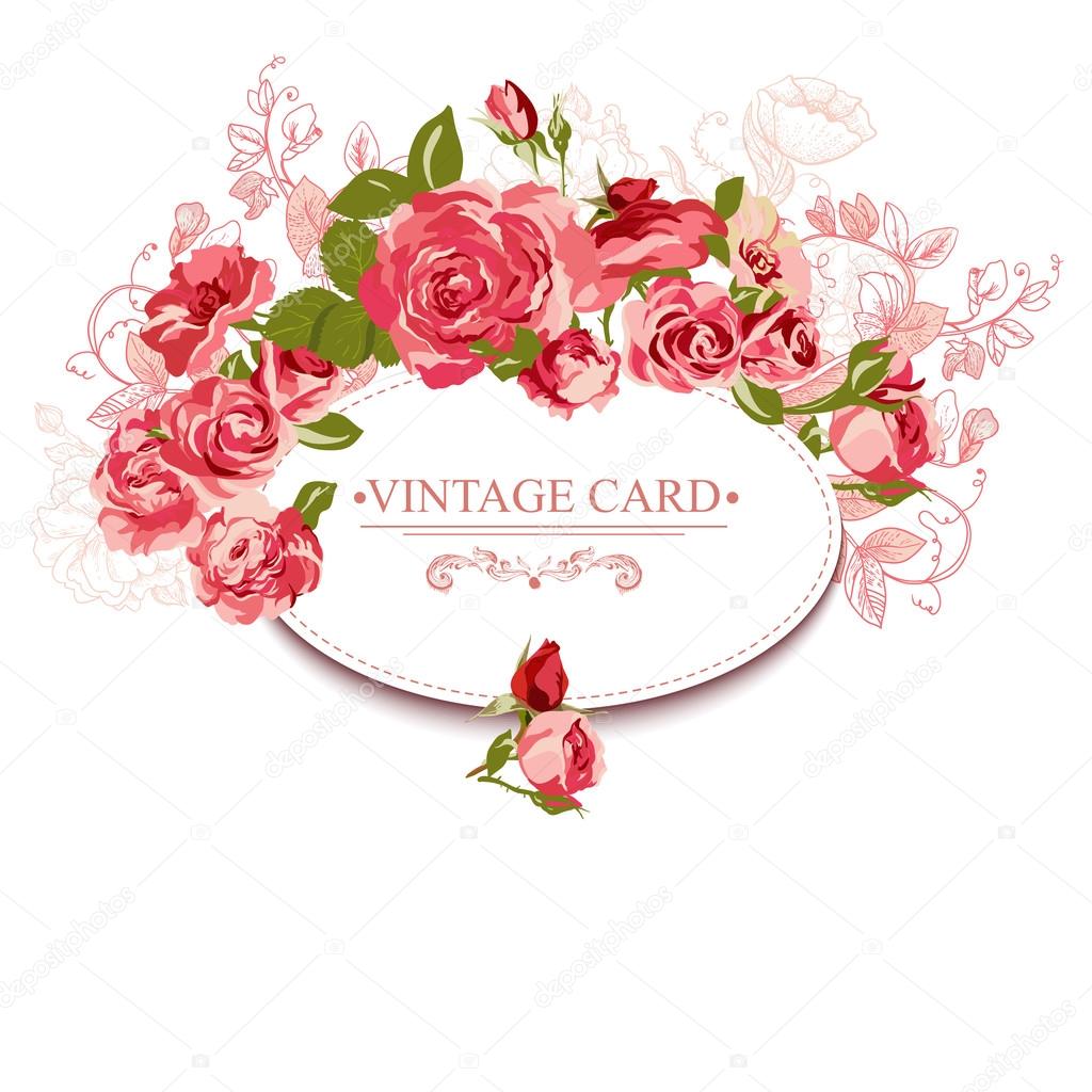 Vintage Floral Card with Roses